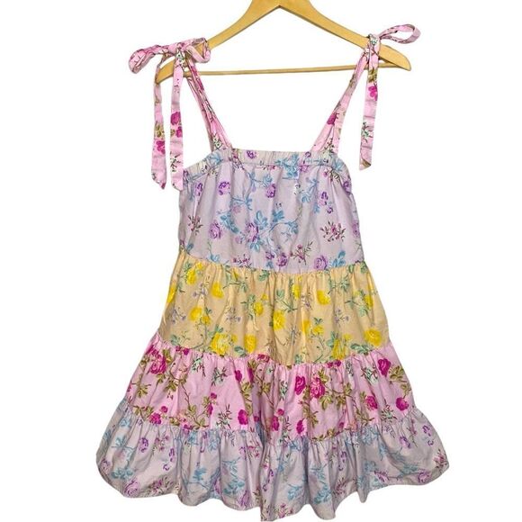 LOVE SHACK FANCY Jeanne Floral Tiered Tie Shoulder Dress - Picture 3 of 10